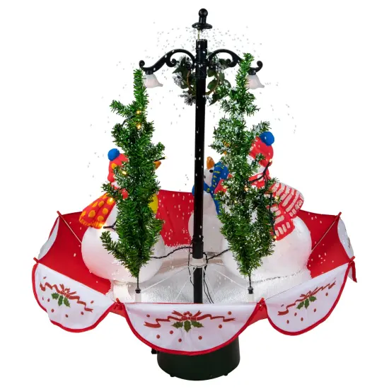 Northlight 30" Musical Lighted Snowing Snowman Family in Umbrella Base Christmas Decoration Red {5}