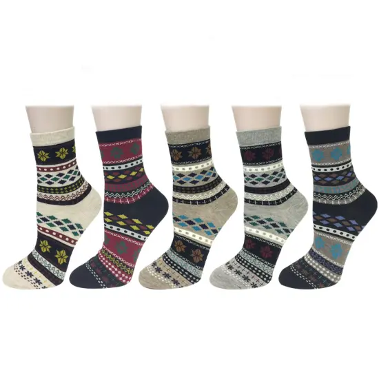 Wrapables Winter Snowflake Pattern Crew Socks (5 Pairs), Snowflake {1}