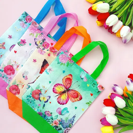 Wrapables Non-Woven Reusable Gift Bags with Handles for Parties, Birthdays, Favors and Treats (Set of 8) Butterflies {5}