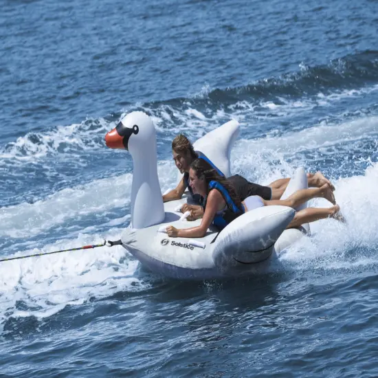 Swim Central Two Person Giant Towable Lay On Swan With Handles - 84-Inch - White and Black {7}