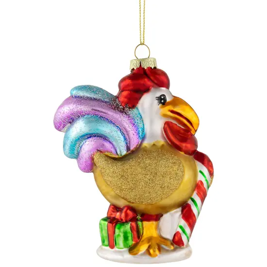 Northlight 5" Gold and Red Rooster Glass Christmas Ornament {4}
