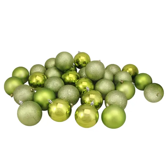 Northlight Shatterproof 4-Finish Christmas Ball Ornaments 3.25" (80mm) - Kiwi Green - 32ct {1}