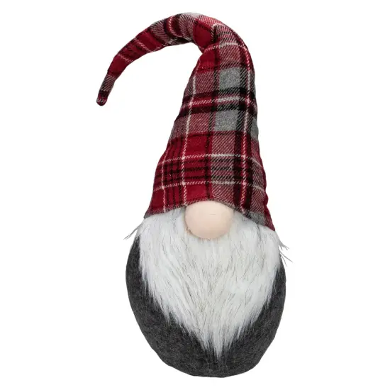 Northlight Plaid Bendable Hat Gnome Sitting Christmas Decoration - 25" - Red and Gray {1}