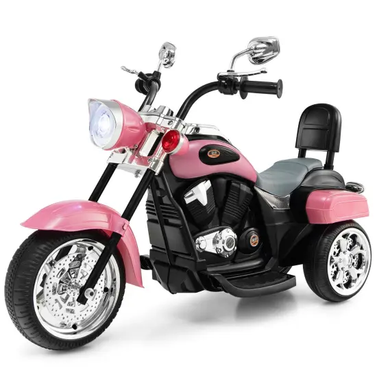 6V Chopper Style Motorcycle with Bright Headlight and Cheering Music Perfect Gift to Kids Pink {4}