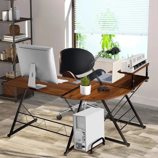 Costway 58'' x 44'' L-Shaped Computer Gaming Desk w/ Monitor Stand & Host Tray Home Office {2}