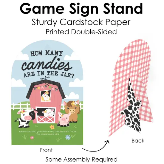 Big Dot of Happiness Girl Farm Animals - How Many Candies Game - 1 Stand and 40 Cards - Candy Guessing Game {6}