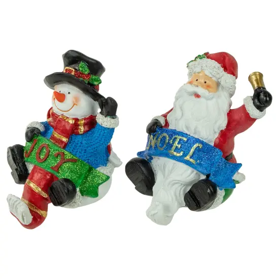 Northlight Santa "Noel" and Snowman "Joy" Glitter Christmas Stocking Holders - 5" - Set of 2 Red {5}