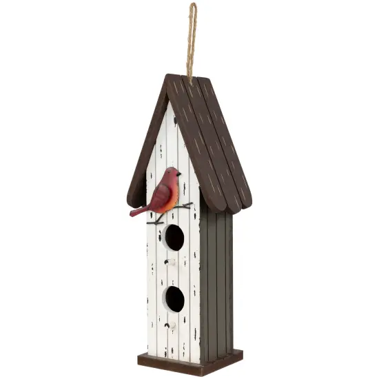 Northlight Wooden Birdhouse with Metal Bird Wall Decoration - 14.5" - Antique White Brown {6}