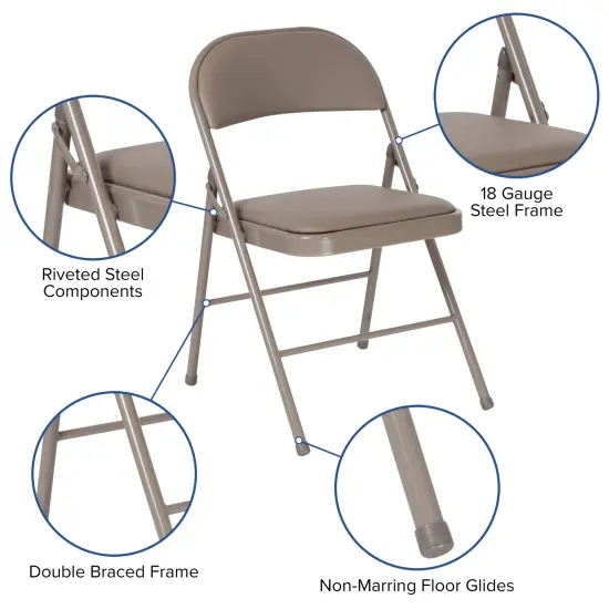 Emma and Oliver 4 Pack Vinyl Padded Metal Frame Event/Home Office Folding Chair Gray {2}