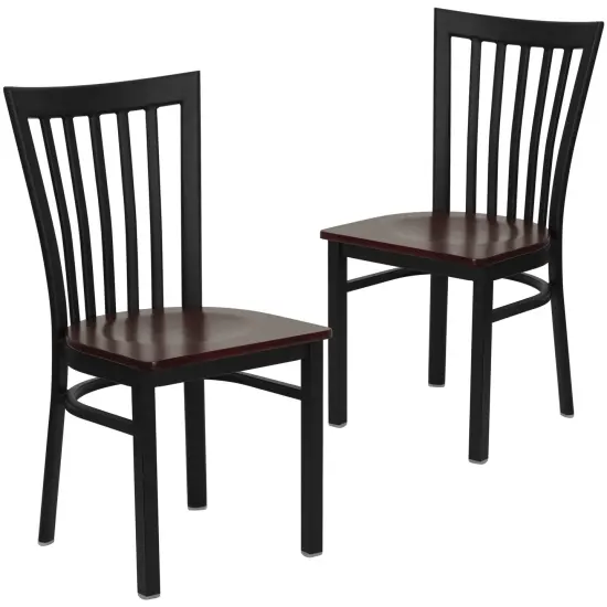 Emma and Oliver 2 Pack School House Back Metal Restaurant Chair Mahogany/BlackMetal {1}