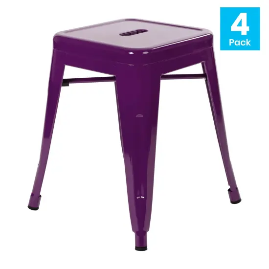 Merrick Lane Set of 4 Sloane 18" High Backless Stacking Dining Stools with Durable Metal Frame Purple {4}