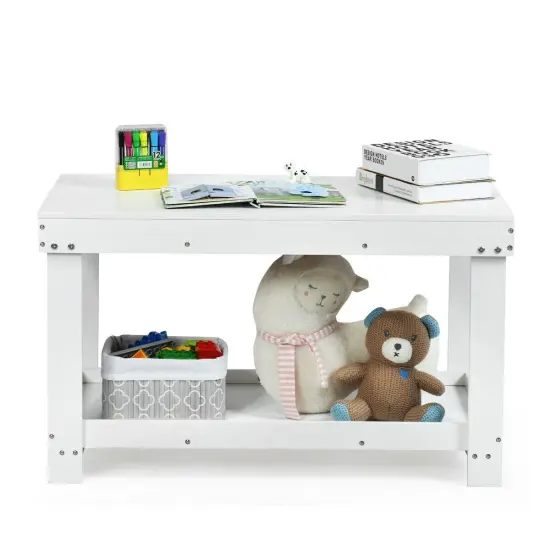 Solid Multifunctional Wood Kids Activity Play Table White {4}