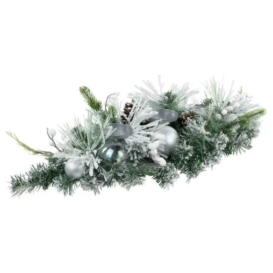 Northlight Flocked Pine Triple Candle Holder with Iridescent Christmas Ornaments - 30" White {4}