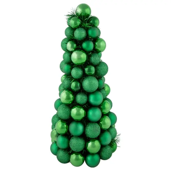 Northlight 3-Finish Shatterproof Ball Christmas Tree with Tinsel - 15.75" - Green {1}