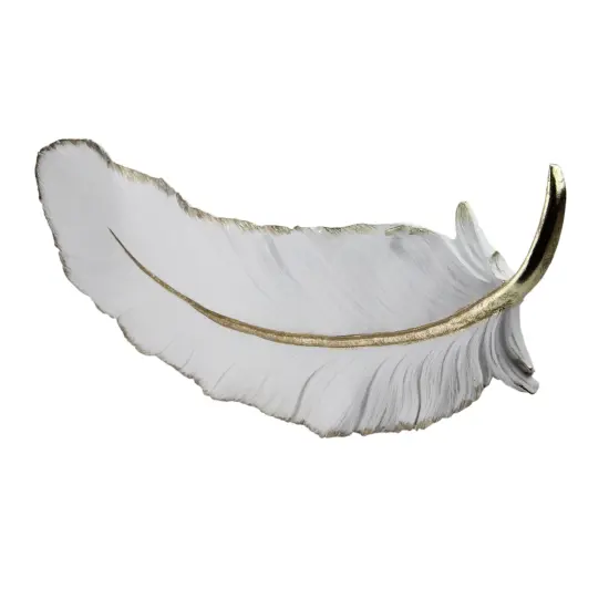 Roman 22" White and Gold Gilded Feather Shaped Christmas Wall Decor {3}