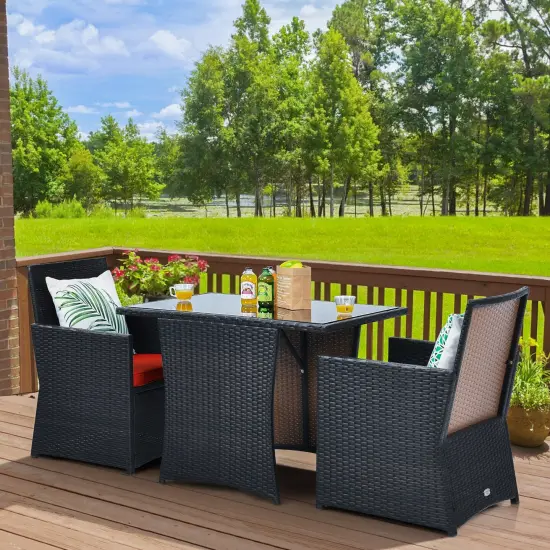 3 Pieces Patio Rattan Furniture Set with Cushion and Sofa Armrest White {7}