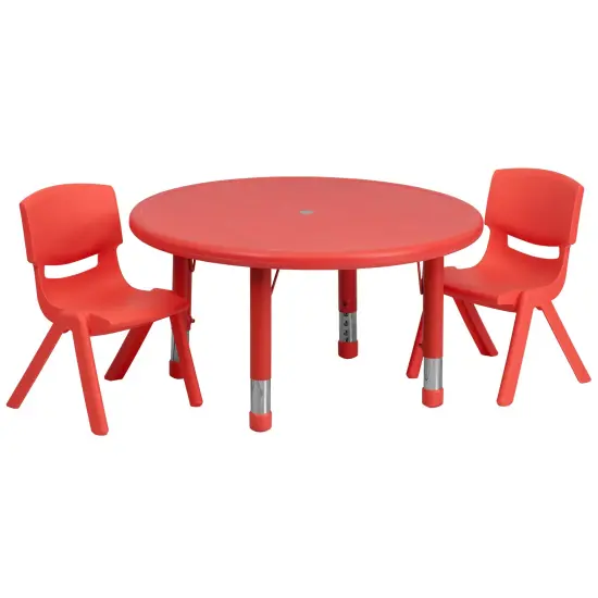 Emma and Oliver 33" Round Plastic Height Adjustable Activity Table Set with 2 Chairs Green {5}