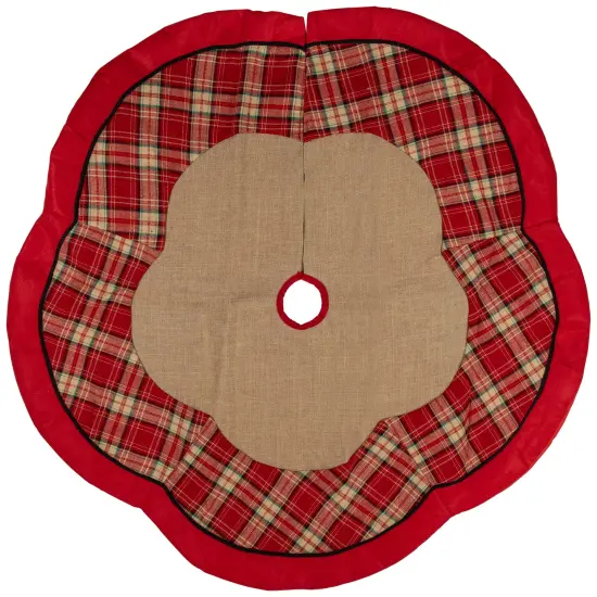 Northlight 48" Burlap and Red Plaid Christmas Tree Skirt {3}