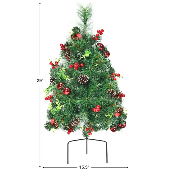 Costway Set of 2 Pre-lit Christmas Trees 24in Battery Powered Pathway Outdoor Decoration {5}