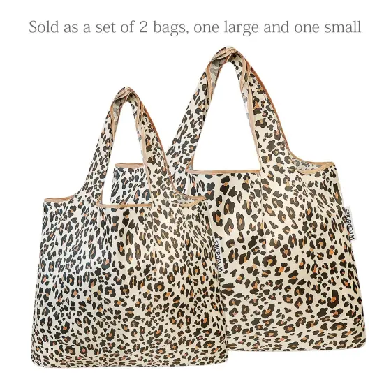 Wrapables Large & Small Foldable Tote Nylon Reusable Grocery Bags, Set of 2 Wild Cat {3}