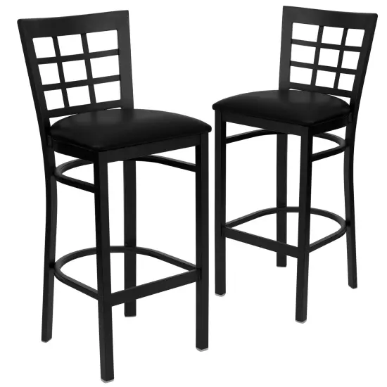 Emma and Oliver 2 Pack Window Back Metal Restaurant Barstool BlackVYL/BlackMetal {1}