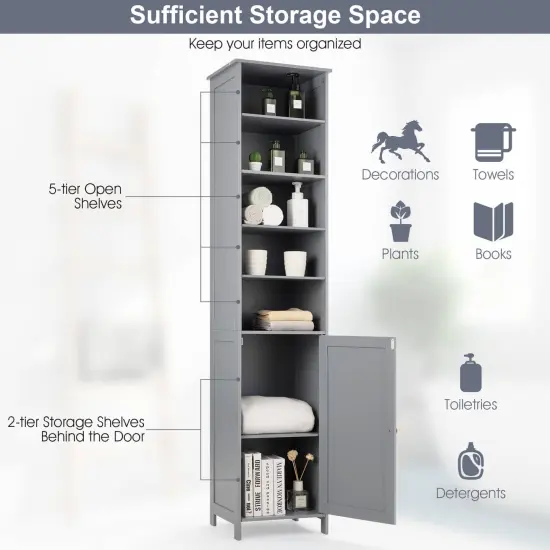 72" Free Standing Tall Floor Bathroom Storage Cabinet with Adjustable Shelves Grey {5}