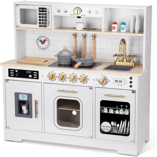 Toddler Kitchen Playset, Play Kitchen Sets for Kids with Plenty of Play Features,Sink,Oven,Range Hood,Stove,Dishwasher,Coffee Maker,Ice Maker and Microwave {1}