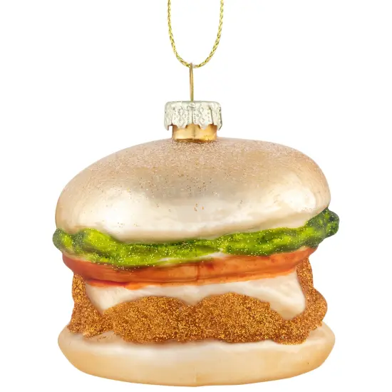 Northlight 2.5" Glittered Golden Cheeseburger Glass Hanging Christmas Ornament {1}