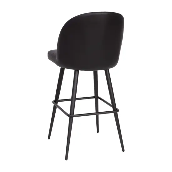 Merrick Lane Teague Set of 2 Modern Armless Barstools with Contoured Backs, Steel Frames, and Integrated Footrests Black LeatherSoft {4}