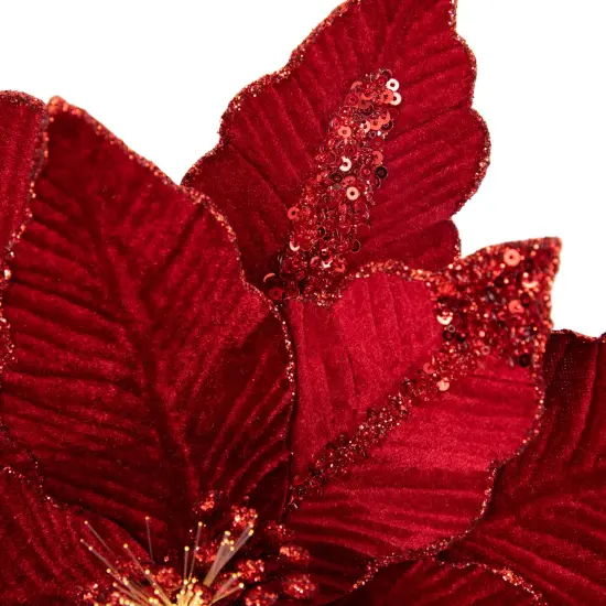 Northlight 20" Lighted Red Velvet Poinsettia Christmas Stem Spray {6}