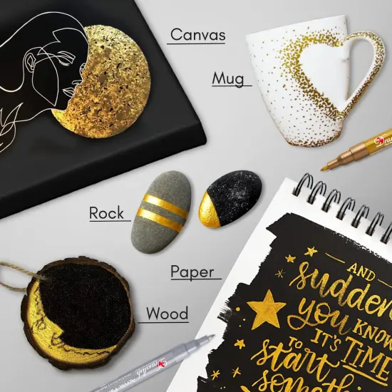 Acrylic Paint Pens - Permanent Markers 2 Gold Pens & 2 Silver Paint Marker Pens Set of 4 Acrylic Pens 0.7mm Extra Fine Tip - Ideal for Rock Painting, Fabric, Glass, Wood, Canvas, Ceramic, Porcelain {2}