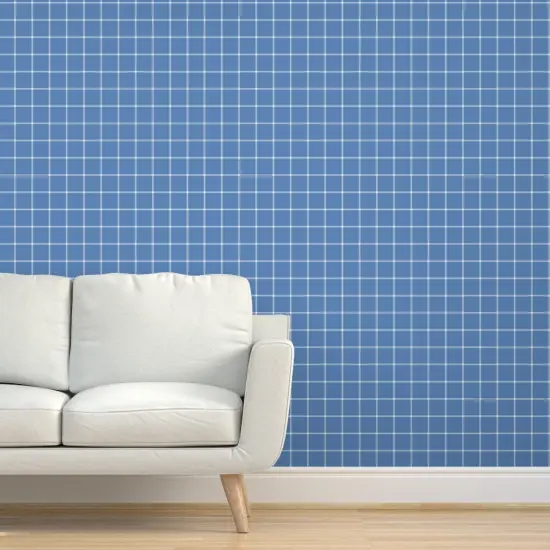 Peel & Stick Wallpaper 2FT Wide Minimal Check Simple Plaid Cornflower Blue Grid Windowpane Custom Removable Wallpaper by Spoonflower {5}