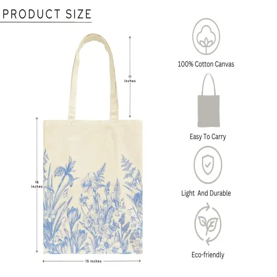 Floral Tote Bag for Women, Cute Aesthetic Spring Tote Bag with Inner Pocket, Reusable Cloth Cotton Flower Tote Bag for Daily Essentials - Floral {1}