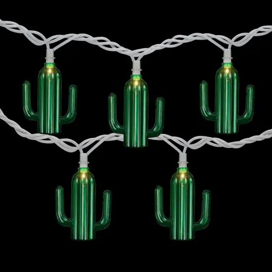 Northlight Green Cactus Patio Light Set - 6' White Wire - 10ct {4}