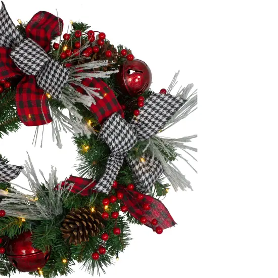 Northlight Pre-Lit Plaid and Houndstooth Artificial Christmas Wreath - 24" - Warm White Lights Green {5}
