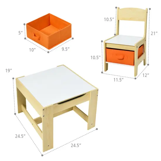 Kids Table Chairs Set With Storage Boxes Blackboard Whiteboard Drawing Beige {4}