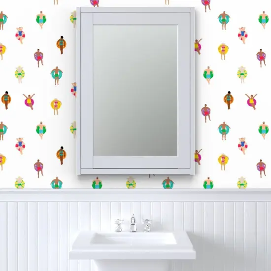 Pre-Pasted Wallpaper 2FT Wide Multicolor Ocean Swim Pool Swimmers Bathing Suit Vacation Diverse House Custom Pre-pasted Wallpaper by Spoonflower {6}