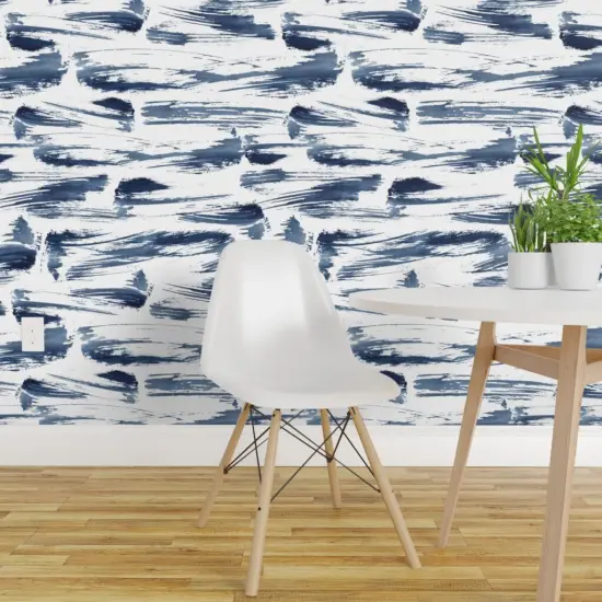 Pre-Pasted Wallpaper 2FT Wide Abstract Hand Painted Watercolor Paint Brush Brushstroke Nautical Coastal Sea Custom Pre-pasted Wallpaper by Spoonflower {1}