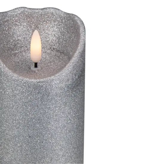 Northlight Lighted LED Flameless Flickering Pillar Christmas Candle - 6" - Silver {5}