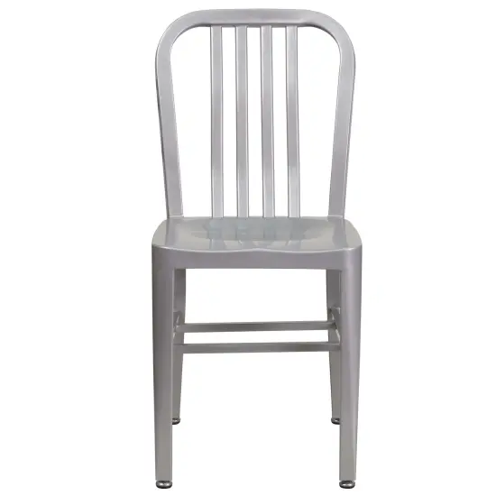 Merrick Lane Santorini 18 Inch Galvanized Steel Indoor/Outdoor Dining Chair with Slatted Back And Powder Coated Finish Silver {3}