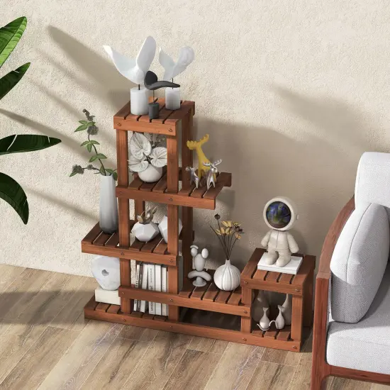 Costway Multi-layer Wood Plant Stand Flower Shelf Rack with High Low Structure {2}