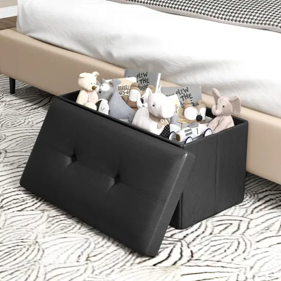 Costway Folding Storage Ottoman Upholstered Rectangle Footstool PVC Leather 22.5 Gallon Black/Brown/White {2}
