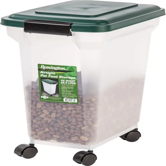 IRIS USA 22 Lbs / 28 Qt WeatherPro Airtight Dog Food Storage Container with Attachable Casters, For Dog Cat Bird and Other Pet Food Storage Bin, Keep Fresh, Translucent Body, Green {2}