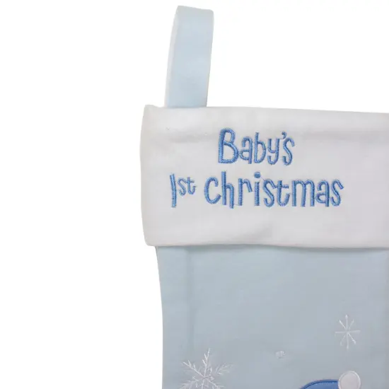 Northlight Baby's 1st Christmas Embroidered Teddy Bear Stocking - 19" - Blue and White {4}