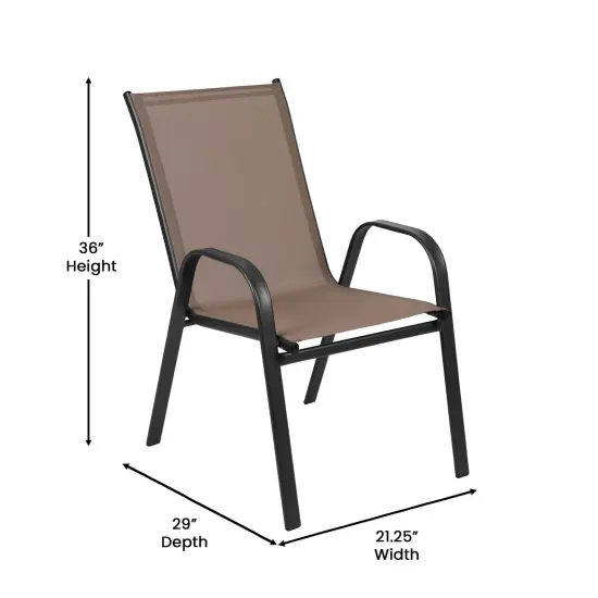 Merrick Lane Bardwell 7 Piece Outdoor Dining Table Set for 6 with Glass-Top Patio Table and 6 Stack Chairs with Flex Comfort Material Navy {10}