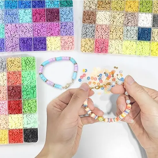 12220 pieces Clay Beads Clay Bead Bracelet Kit, 96 Colors Beads 6mm Flat Round Clay Heishi Beads for Bracelerts with Letter Beads Charm and Elastic Strings Friendship Bracelet Making Kit for Girls {2}