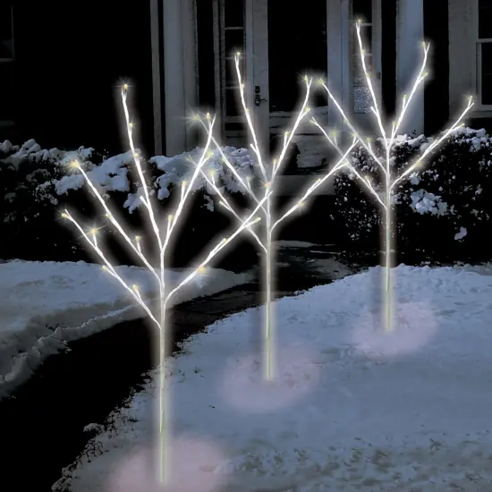 Brite Star Twig Tree Twinkling Outdoor Christmas Pathway Markers -30" - Set of 3 White {1}