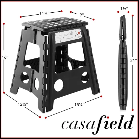 Casafield 16" Folding Step Stool with Handle, Black - Portable Collapsible Small Plastic Foot Stool for Adults - Use in the Kitchen, Bathroom and Bedroom {3}