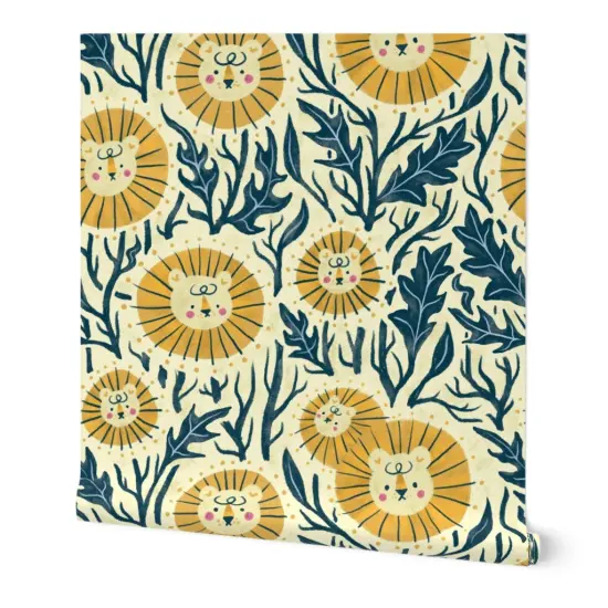 Peel & Stick Wallpaper 2FT Wide Lion Garden Nature Animals Whimsical Custom Removable Wallpaper by Spoonflower {7}