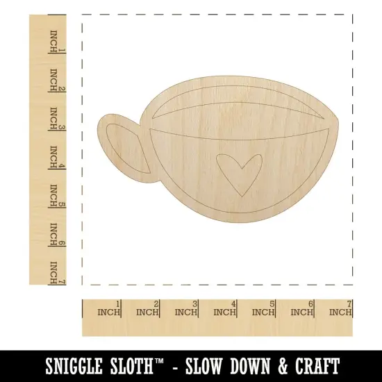 Fun Cup of Tea Coffee with Heart Unfinished Wood Shape Piece Cutout for DIY Craft Projects {1}